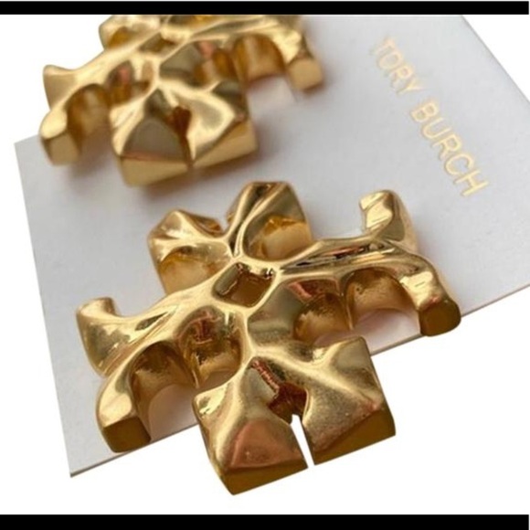 Tory Burch Authentic Bold Double T Golden Roxanne Large Clip On Stud Earrings - Picture 13 of 16
